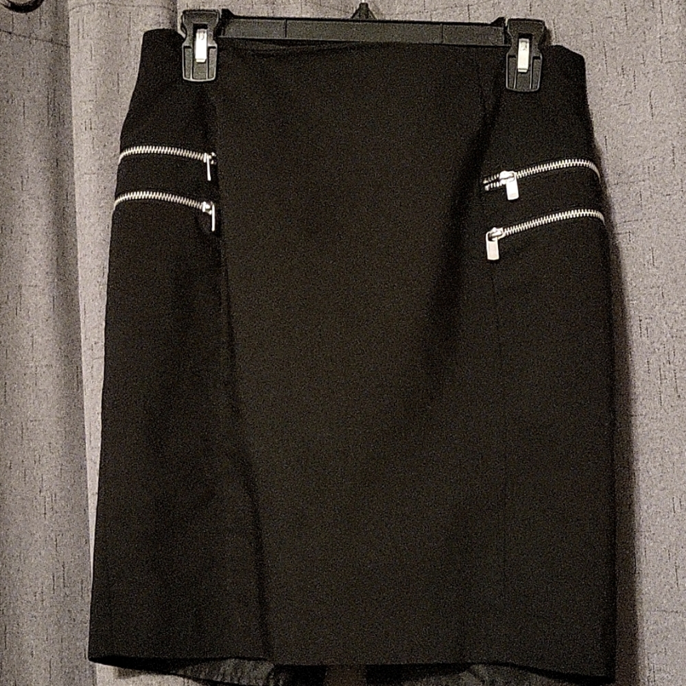 H&M Double Zipper Detailed Black Pencil Skirt Size 8
